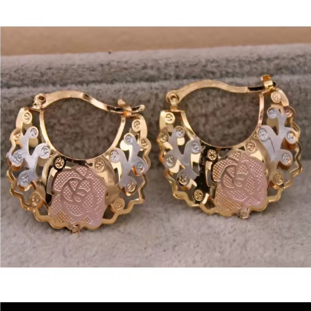 14K Gold Plated Hoop Earrings - Picture 2 of 3